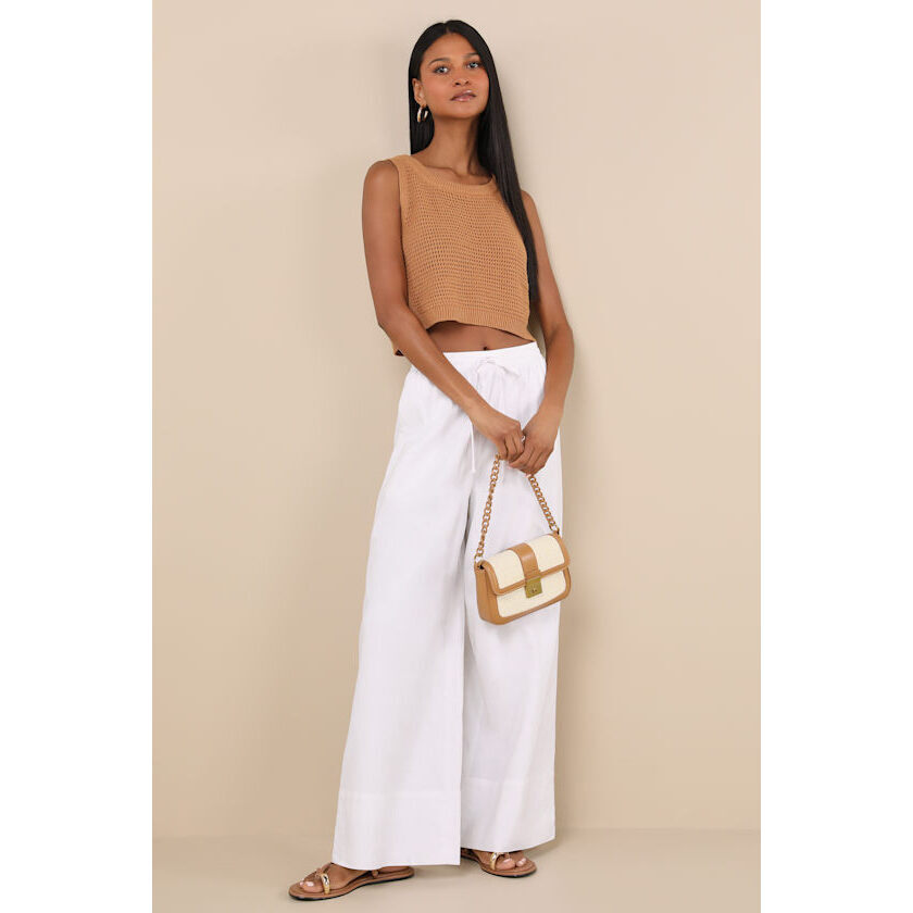 Nwt Lulus Brisa White Cuffed Wide-Leg Pants - Size Xs